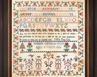 Counted Cross Stitch Pattern, William Curtis 1826, Reproduction Sampler, Antique Reproduction, Hands Across the Sea, PATTERN ONLY