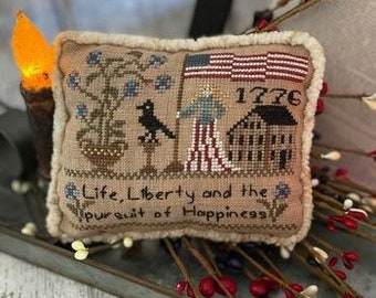 Counted Cross Stitch, Flag of Liberty Pillow, Independence, Patriotic Decor, Americana, 1776, Inspirational, Mani di Donna, PATTERN ONLY