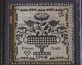 Counted Cross Stitch Pattern, Eleanor Rigby, Blooms, Primitive Decor, Magical Mystery Tour, Sampler, Blackbird Designs, PATTERN ONLY