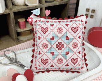 Counted Cross Stitch Pattern, Valentine's Day Quilt, Valentines Day, Cottage Chic, Primrose Cottage Stitches, PATTERN ONLY