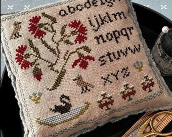 Counted Cross Stitch Pattern, Black Swan Pinkeep, Pillow Ornament, Pincushion, Alphabet, Bird Motifs, The Scarlett House, PATTERN ONLY