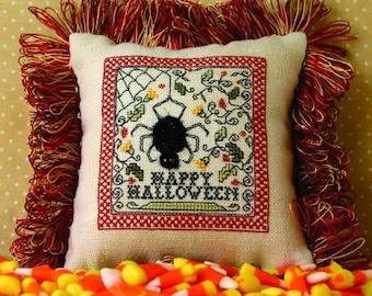 Counted Cross Stitch Pattern, The Fuzzy Spider, Halloween Decor, Pillow, Ornament, Bowl Filler, Primitive, The Sweetheart Tree, PATTERN ONLY