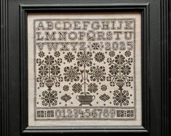 Counted Cross Stitch Pattern, ABC Sampler, Alphabet Sampler, Monochromatic, Home Decor, Flower Motifs, Yasmin's Made with Love, PATTERN ONLY