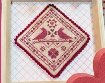 Counted Cross Stitch Pattern, Lovely Hearts, Flower Motifs, Bird Motifs, Heart Motifs, Pillow Ornament, Textilly Crafts, PATTERN ONLY