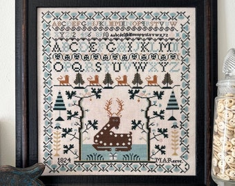 Counted Cross Stitch Pattern, M A Reeve 1824, Primitive Rustic, Reproduction Sampler, Kathy Barrick.  PATTERN ONLY