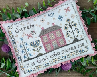 Counted Cross Stitch, He Saves Me, Spring Decor, Easter Message, Saltbox House, Scriptural, Religious, The Proper Stitcher, PATTERN ONLY