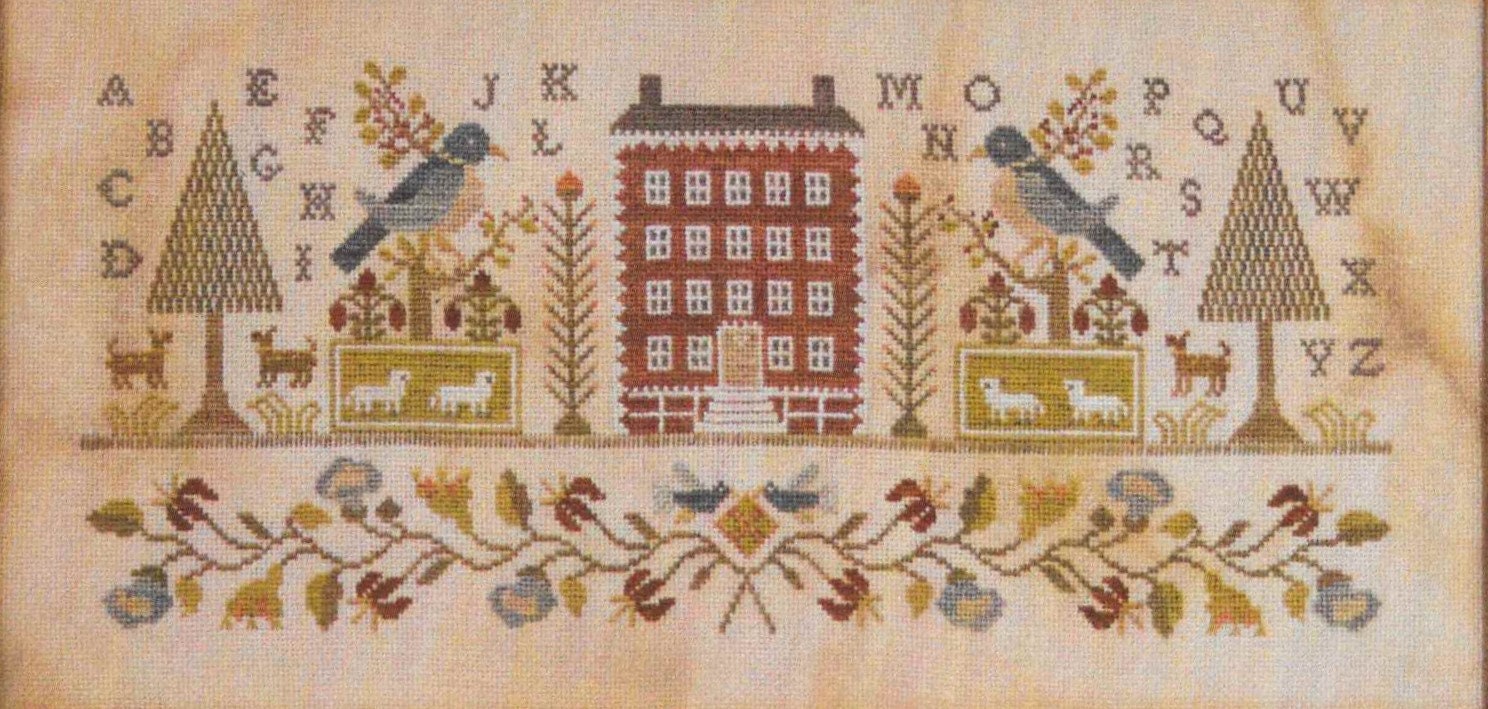 Counted Cross Stitch Pattern, Brick House Sampler, Antique Reproduction, Cross Stitch, Colonial