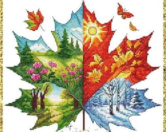 Counted Cross Stitch Pattern, Seasons Leave, Bowl Filler, Tote Bag, Pillow, Seasonal Decor, Les Petites Croix de Lucie, PATTERN ONLY
