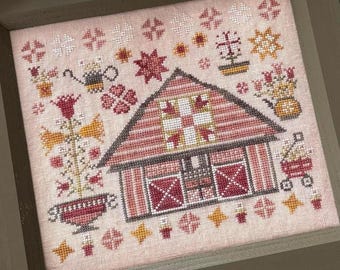 Counted Cross Stitch Pattern, Spring Quilt Barn, Flower Motifs, Wagon, Quilt Stars, Pansy Patch Quilts and Stitchery, PATTERN ONLY
