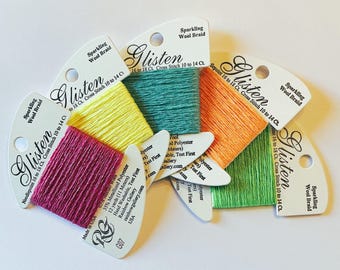 Glisten, Sparkling Wool Braid, Spring, Easter, Needlepoint, Cross Stitch, Wool Braid Thread Pack, Merino Wool, Metallized, Rainbow Gallery
