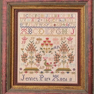 Counted Cross Stitch Pattern, Jennet Parr, Alphabet Sampler, Crown Motifs, Reproduction Sampler, Flower Motifs, Lila&#39;s Studio, PATTERN ONLY