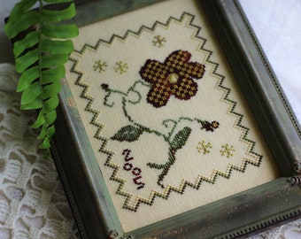 Counted Cross Stitch Pattern, Gingham Flower, Garden Decor, Border, Motifs, Ornament, Bowl Filler, October House Fiber Arts, PATTERN ONLY