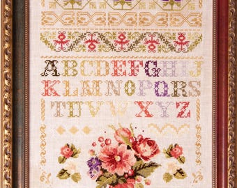 PRE-Order, Counted Cross Stitch Pattern, Floral Band Sampler, Rustic Flower Motifs, Alphabet Sampler, Samplers and Primitives, PATTERN ONLY