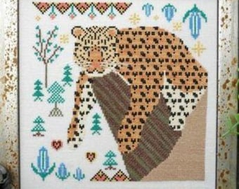 Counted Cross Stitch Pattern, Amur Leopard, Endangered Species Club, Safari Decor, Cottage Chic, Lindy Stitches, PATTERN ONLY