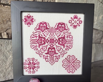 Counted Cross Stitch Pattern, Romancing Ruby, Quaker Birthstone Series, Quaker Motifs, From the Heart, NeedleArt by Wendy, PATTERN ONLY