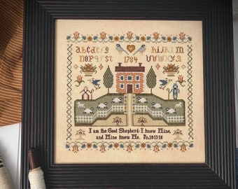 Counted Cross Stitch Pattern, Good Shepherd Sampler, Country Primitive, Scriptural, Motifs, Annie Beez Folk Art, PATTERN ONLY