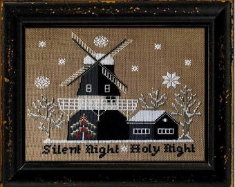 Counted Cross Stitch Pattern, Olde Mill Christmas, Winter Decor, Windmill, Silent Night, Country Rustic, Twin Peak Primitives, PATTERN ONLY