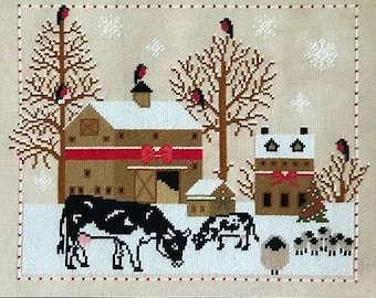 Counted Cross Stitch Pattern, Christmas is A Gift, Winter Decor, Country Rustic, Sheep, Cows, Farmhouse, Twin Peak Primitives, PATTERN ONLY