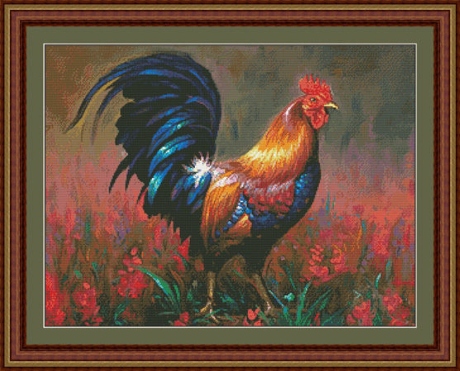 Counted Cross Stitch Pattern Colourful Rooster Farmhouse Etsy