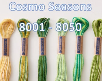 Cosmo, SE80-8001 - 8050, Seasons Embroidery Thread, 6 Strand Cotton Floss,Punch Needle, Penny Rugs, Primitive Stitching, Sewing Accessory