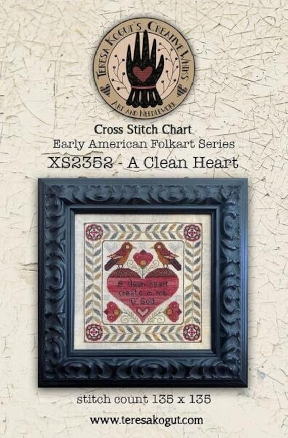 Counted Cross Stitch Pattern, A Clean Heart, Folk Art, Primitive