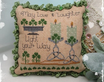 Counted Cross Stitch Pattern, Light Your Way, Shamrock, St Patricks Day, Carolyn Robbins, KiraLyns Needlearts. PATTERN ONLY