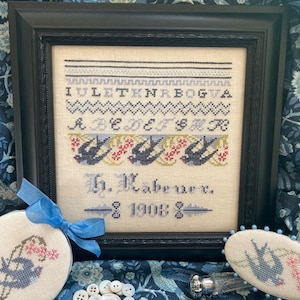 Counted Cross Stitch Pattern, Hannah's Bluebird Sampler, Flower Motifs, Antique Sampler, Alphabet, J B W Designs, PATTERN ONLY