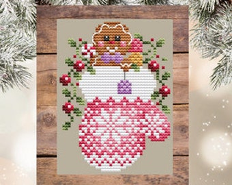 Counted Cross Stitch, Right Gingerbread Mitten, Christmas Decor, Pillow Ornament, Vine, Bowl Filler, Shannon Christine Designs, PATTERN ONLY
