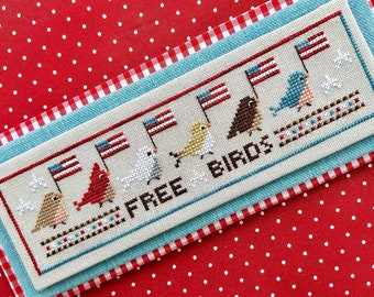 Counted Cross Stitch Pattern, Free Birds, Patriotic Decor, Americana, American Flags, Stars and Stripes, Sweet Wing Studio, PATTERN ONLY