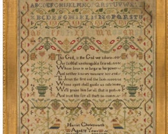 Counted Cross Stitch Pattern, Harriet Charlesworth 1822, Reproduction Sampler, Flower Motifs, Birgit Tolman, The Wishing Thorn, PATTERN ONLY