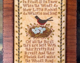 Counted Cross Stitch Pattern, Little Robins, Spring Decor, Robins, Spring Sampler, Robin's Eggs, Inspirational, Kathy Barrick, PATTERN ONLY