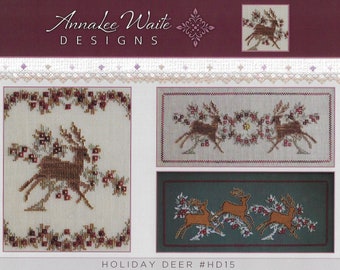 Counted Cross Stitch, Holiday Deer, Winter Decor, Holiday Decor, Holiday Wreath, Reindeer, AnnaLee Waite Designs, PATTERN ONLY