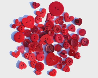 Red Hearts, Value Pack, Two Hole, Four Hole, Shank Buttons, Round, Heart Shaped, Opaque and  Solid Assortment, VP315, Buttons Galore & More