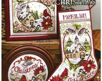 Counted Cross Stitch Pattern, Silver Bells Christmas, Christmas Stocking, Plate, Church, Birds, Christmas Decor, Stoney Creek, PATTERN ONLY