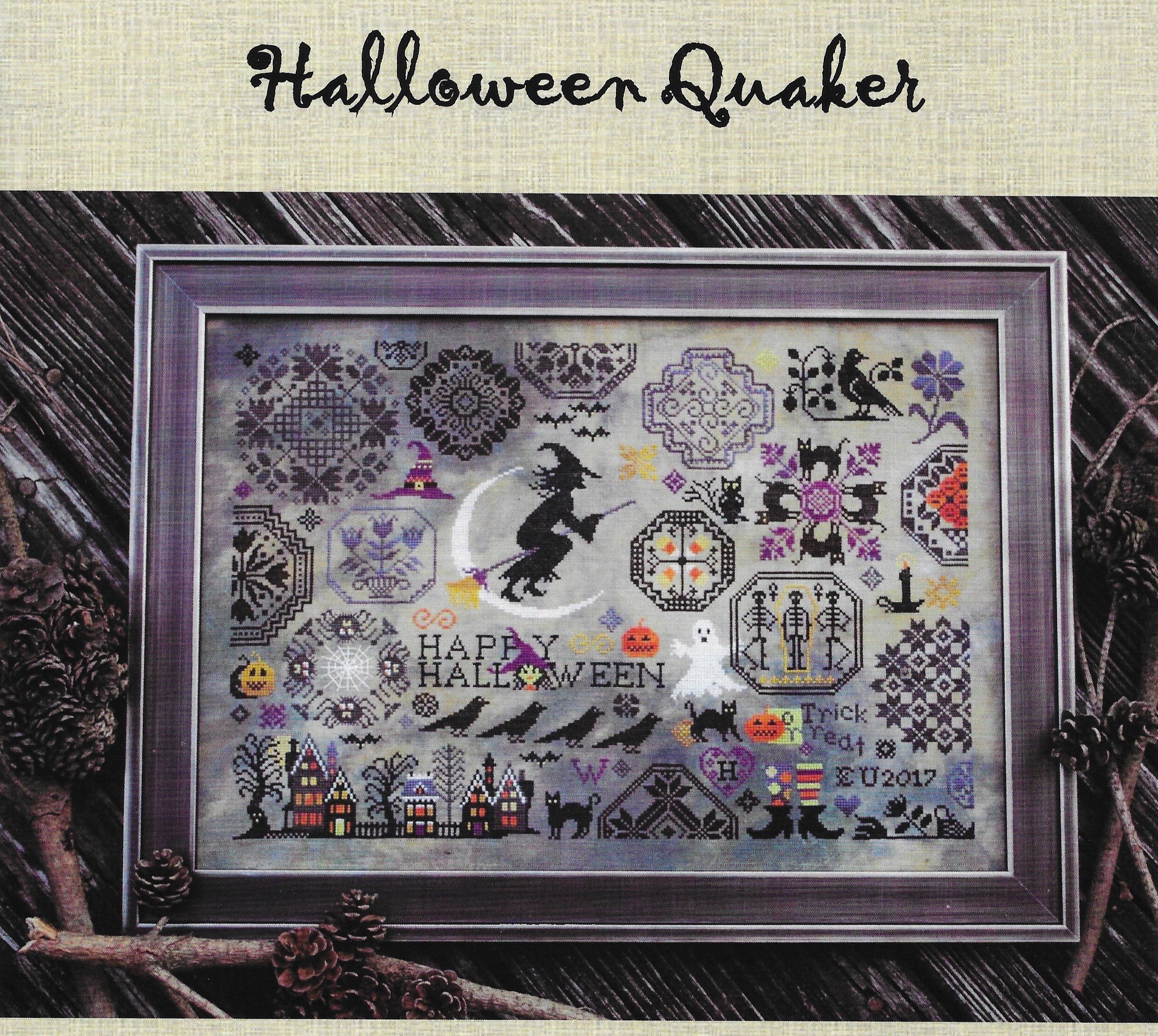 Counted Cross Stitch, Halloween Quaker, Witch, Black Cats, Cross Stitch