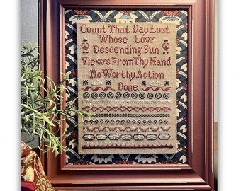 Counted Cross Stitch Pattern, Worthy Action, Verse Sampler, Line Sampler, Band Sampler, Crowns, Violets & Verses, PATTERN ONLY