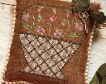 Counted Cross Stitch Pattern, Strawberry Pinkeep & Scissor Fob, Rustic Primitive, Strawberry, Stacy Nash Designs, PATTERN ONLY