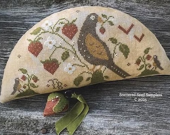 Counted Cross Stitch Pattern, Share & Share Alike, Primitive Pincushion, Strawberry Pinkeep, Scattered Seed Samplers, PATTERN ONLY