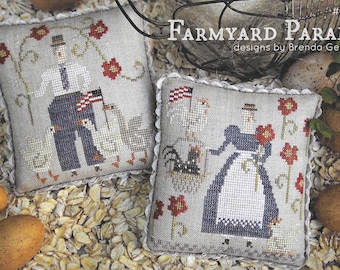 Counted Cross Stitch Pattern, Farmyard Parade, Cross Stitch Pillow, Patriotic, Americana, Primitive Decor, Brenda Gervais, PATTERN ONLY