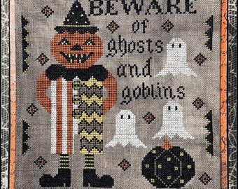 Counted Cross Stitch Pattern, Ghosts and Goblins, Halloween Decor, Pillow Ornament, Bowl Filler, The Scarlett House, PATTERN ONLY