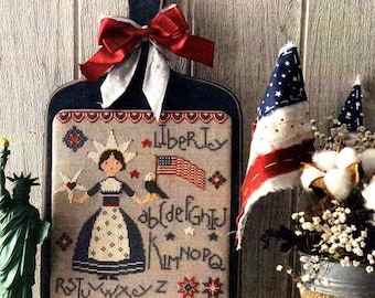 Counted Cross Stitch Pattern, Miss Liberty, Pillow Ornament, Patriotic Decor, 4th of July, Summer Decor, Twin Peak Primitives, PATTERN ONLY