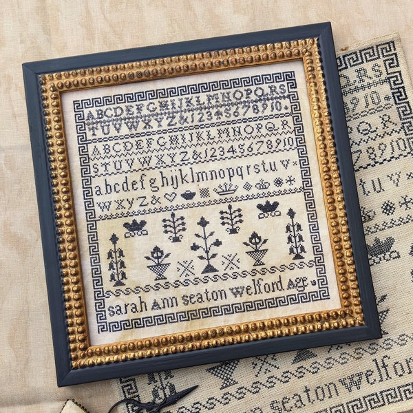 Counted Cross Stitch Pattern, Sarah Ann Seaton, Reproduction Sampler, Scissor Fob, Motifs, Lila's Studio.  PATTERN ONLY