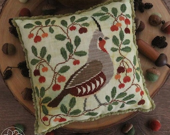 Counted Cross Stitch Pattern, Autumn Quail, Woodland Design, Bird Motif, Pillow Ornament, Bowl Filler, The Blue Flower, PATTERN ONLY