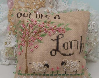 Counted Cross Stitch Pattern, Out Like A Lamb, Inspirational, Spring Series, Lamb, Carolyn Robbins, KiraLyn's Needlearts, PATTERN ONLY