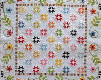 Quilt Pattern, Star Dance, Pieced and Appliqued Quilted Wall Hanging, Table Topper, Star Quilt, Bed Topper, Jillily Studio, PATTERN ONLY