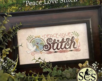 Counted Cross Stitch Pattern, Peace Love Stitch, Pillow Ornament, Bowl Filler, Dove, World, Sewing, Silver Creek Samplers, Pattern ONLY