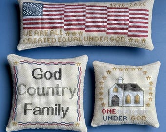 Counted Cross Stitch Pattern, Faith & Family Trio, Patriotic Decor, Americana, Sambrie Stitches, PATTERN ONLY
