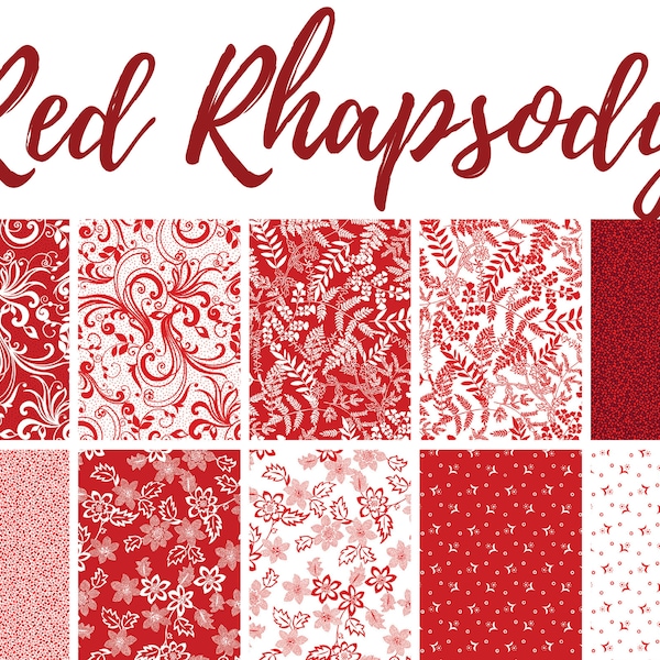 Quilt Fabric, Red Rhapsody, Quilters Cotton, Cotton Fabric, Red Scrolls, White Flowers, Calico Prints, Kanvas Studio, Benartex Fabrics