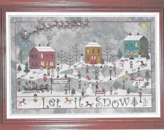 Counted Cross Stitch Pattern, December Snow, Winter Snow Scene, Christmas Decor, Ice Skaters, Praiseworthy Stitches, PATTERN ONLY