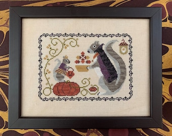 Counted Cross Stitch Pattern, Halloween Squirrel, Cross Stitch Pattern, Pumpkin, Acorn, Squirrel, Fall Decor, The Blue Flower, PATTERN ONLY